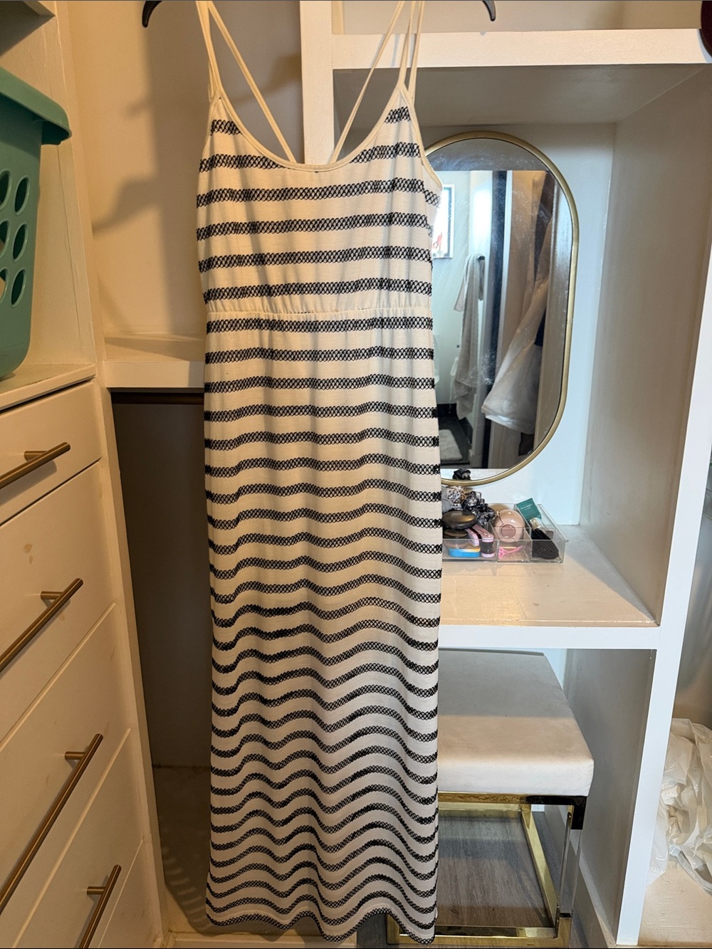 WOW couture White and Black Striped Maxi Slip Dress
